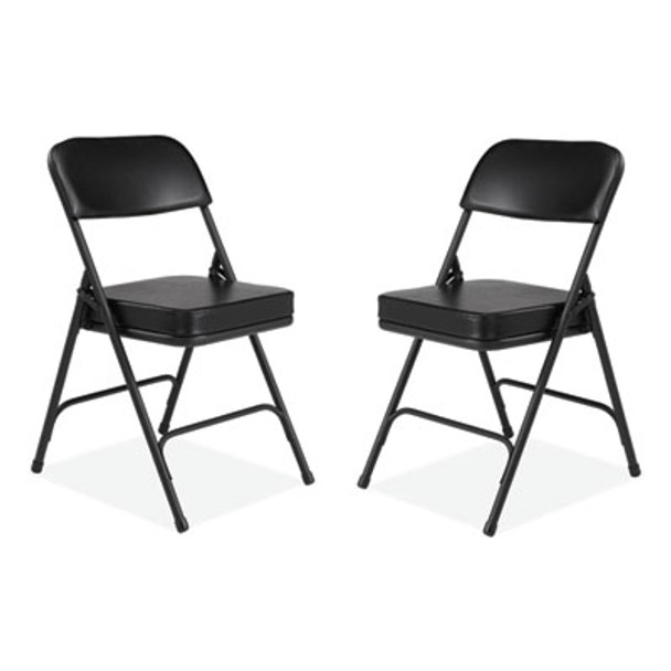 3200 Series 2" Vinyl Upholstered Double Hinge Folding Chair, Supports Up To 300 Lb, 18.5" Seat Height, Black, 2/Carton
