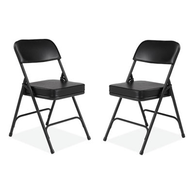 3200 Series 2" Vinyl Upholstered Double Hinge Folding Chair, Supports Up To 300 Lb, 18.5" Seat Height, Black, 2/Carton