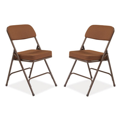 3200 Series Premium Fabric Dual-Hinge Folding Chair, Supports Up To 300 Lb, Gold Seat, Gold Back, Brown Base, 2/Carton