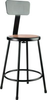 6200 Series Heavy Duty Steel Stool With Backrest, Supports Up To 500 Lb, 24" Seat Height, Brown Seat, Black Back/Base