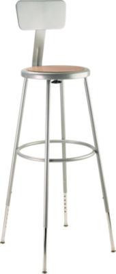 6200 Series Height Adjustable Heavy Duty Steel Stool With Backrest, 32" To 39" Seat Height, Brown Seat, Gray Back/Base