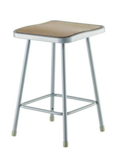 6300 Series Heavy Duty Square Seat Steel Stool, Backless, Supports Up To 500 Lb, 23.25" Seat Height, Brown Seat, Gray Base