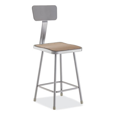6300 Series Heavy Duty Square Seat Stool With Backrest, Supports Up To 500 Lb, 23.25" Seat Height, Brown Seat,Gray Back/Base