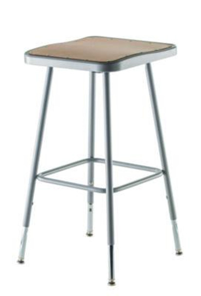 6300 Series Height Adjust Heavy Duty Square Seat Steel Stool, Backless, 500Lb, 23.75" To 31.75" Height, Brown Seat, Gray Base