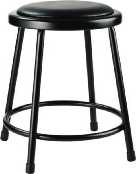 6400 Series Fixed Height Heavy Duty Vinyl Padded Steel Stool, Backless, Supports 500 Lb, 18" Seat Height, Black Seat/Base