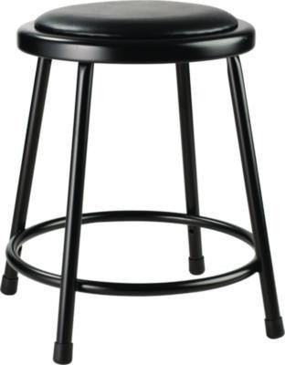 6400 Series Fixed Height Heavy Duty Vinyl Padded Steel Stool, Backless, Supports 500 Lb, 18" Seat Height, Black Seat/Base