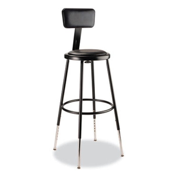 6400 Series Height Adj Heavy Duty Vinyl Steel Stool w/Backrest, Supports 300 Lb, 25"-33" Seat Ht, Black