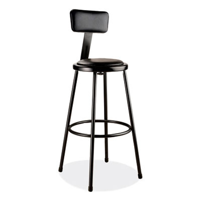 6400 Series Heavy Duty Vinyl Padded Stool With Backrest, Supports 300 Lb, 30" Seat Height, Black Seat/Back/Base