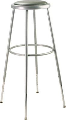 6400 Series Height Adjust Heavy Duty Vinyl Padded Steel Stool, Backless, Support 500Lb, 30.5" To 38.5" Height, Gray Seat/Base