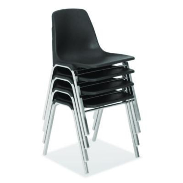 8100 Series Poly Shell Stacking Chair, Supports Up To 500 Lb, 18" Seat Height, Black Seat, Black Back, Chrome Base, 4/Carton