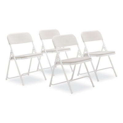 800 Series Plastic Folding Chair, Supports Up To 500 Lb, 18" Seat Height, Bright White Seat, White Base, 4/Carton