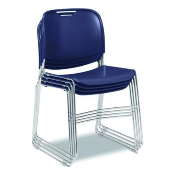 8500 Series Ultra-Compact Plastic Stack Chair, Supports Up To 500 Lbs, 17" Seat Height, Blue Seat/Back, Chrome Base, 4/Pack