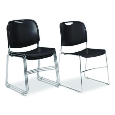 8500 Series Ultra-Compact Plastic Stack Chair, Supports Up To 500 Lbs, 17" Seat Height, Black Seat/Back, Chrome Base, 4/Ct