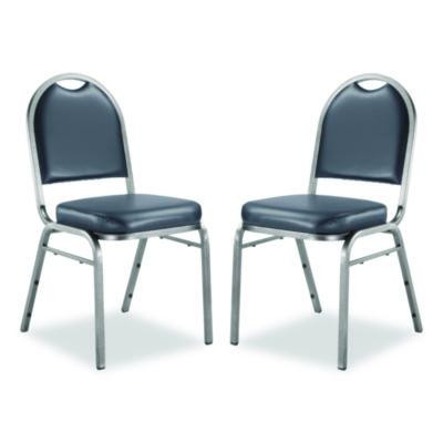 9200 Series Premium Upholstered Stack Chair, Vinyl, Supports 500 Lb, 19" Seat Ht, Midnight Blue Seat/Back, Silver Base, 2/Pk