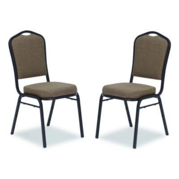 9300 Series Deluxe Upholstered Stack Chair, Fabric, Supports 500 Lb, 19" Seat Ht, Natural Taupe Seat/Back, Black Base, 2/Pack