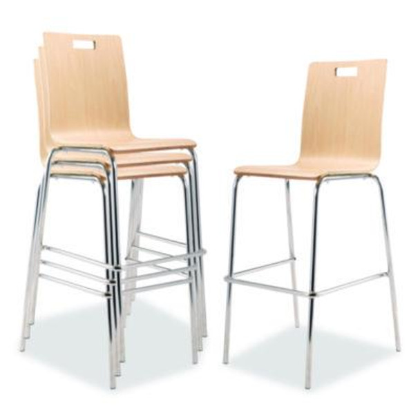 Bushwick Series Bentwood Stool, Supports Up To 500 Lb, 30" Seat Height, Natural Seat, Natural Back, Chrome Base, 4/Carton