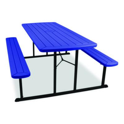 Blow Molded Folding Picnic Table, Rectangular, 57w x 72d x 29.5h, Blue Top, Black Base/Legs