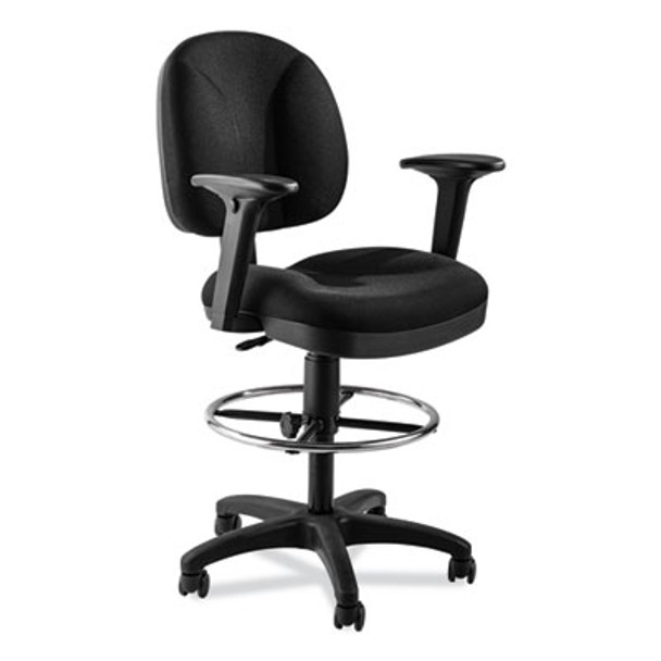 Comfort Task Stool With Arms, Supports Up To 300 Lb, 25.5" To 35.5" Seat Height, Black Seat, Black Back, Black Base