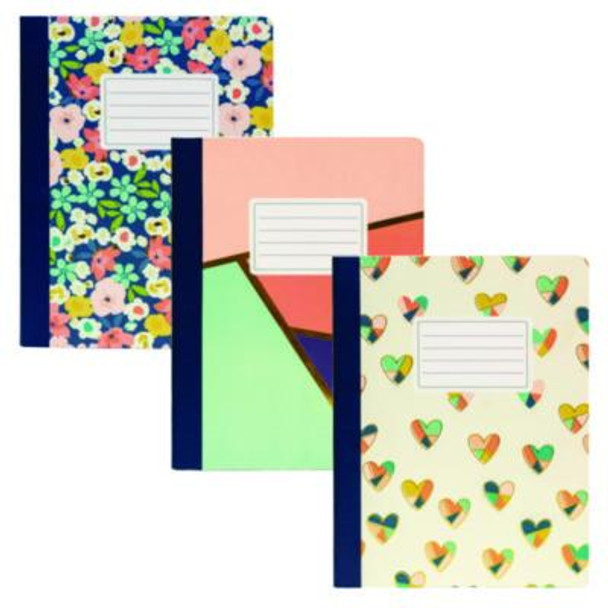 Composition Book, Medium/College Rule, Assorted Cover Colors And Designs, (70) 9.75 x 7.5 Sheets, 3/Pack