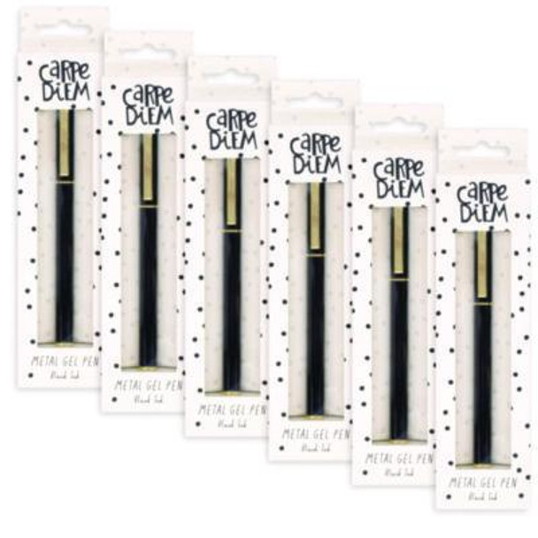 Carpe Diem Metal Gel Pen, Stick, Medium 0.7 Mm, Black Ink, Black Barrel, 6/Pack