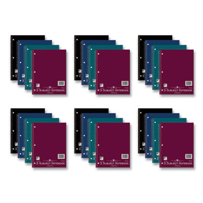 Subject Wirebound Promotional Notebook, 3-Subject, Wide/Legal Rule, Assorted Cover Colors, (120) 10.5 x 8 Sheets, 24/Carton
