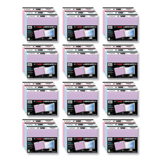 Wide Landscape Format Writing Pad, Medium/College Rule, 40 Assorted Colors 11 x 9.5 Sheets, 12/Carton