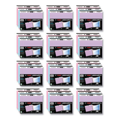 Wide Landscape Format Writing Pad, Medium/College Rule, (40) Assorted Color 11 x 8.5 Sheets, 12/Carton