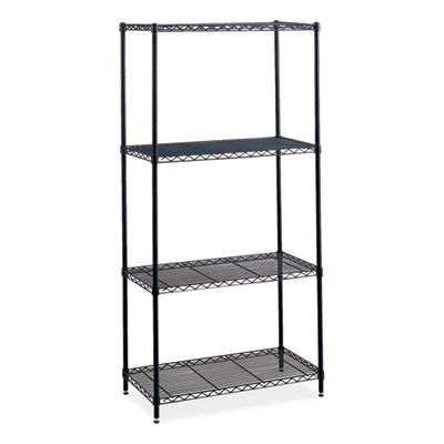 Industrial Wire Shelving, Four-Shelf, 36w x 18d x 72h, Black