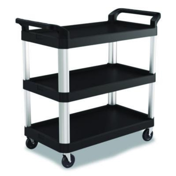 Three-Shelf Service Cart, Metal/Plastic, 3 Shelves, 300 Lb Capacity, 20" x 39.85" x 38.17", Black