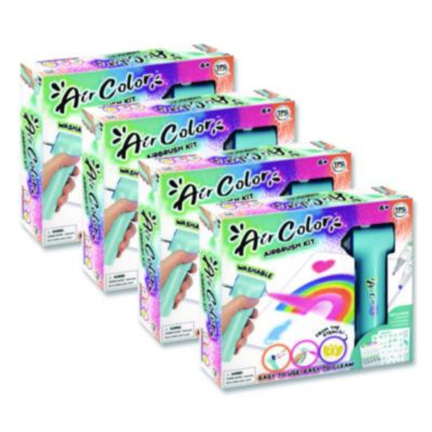 Aircolor Airbrush Kit, (10) Markers/(2) Stencils/(1) Airbrush/(1) Charging Cable, 4 Kits/Carton
