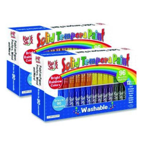 Kwik Stix Tempera Paint Set, 8 Assorted Colors, 96 Paint Sticks/Pack, 2 Packs/Carton