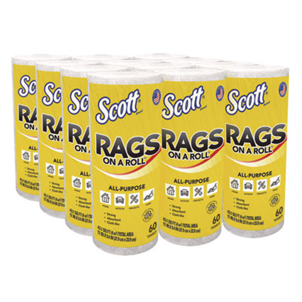 Rags On A Roll, 1-Ply, 9.4 x 11, White, 60/Roll, 12 Rolls/Carton