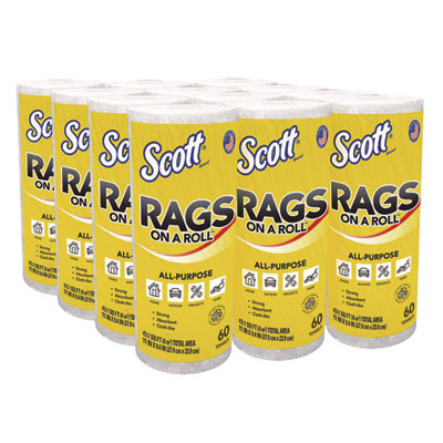 Rags On A Roll, 1-Ply, 9.4 x 11, White, 60/Roll, 12 Rolls/Carton