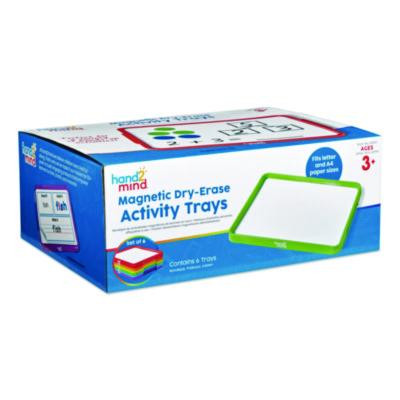 Magnetic Dry-Erase Trays, 13" x 9.5", White Surface, Assorted Frame Colors, 6/Set