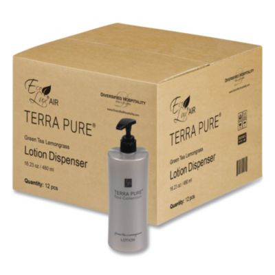 Terra Pure Body Lotion Air Pump, 16.23 Oz Bottle, Green Tea And Lemongrass Scent,12/Carton