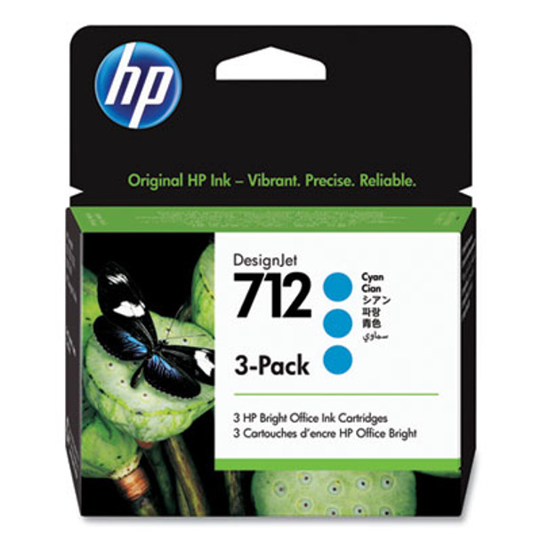Hp 712 (3Ed77Act) Cyan Original Designjet Ink Cartridge, 3/Pack, 24 Packs/Carton