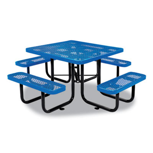 Expanded Steel Picnic Table, Square, 81 x 81 x 29.5, Blue Top, Blue Base/Legs