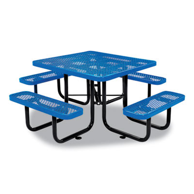 Expanded Steel Picnic Table, Square, 81 x 81 x 29.5, Blue Top, Blue Base/Legs