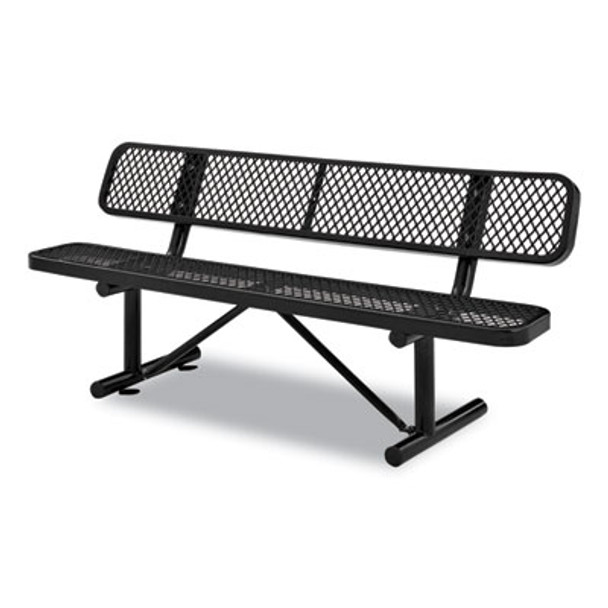 Expanded Steel Bench With Back, 72" x 24" x 33", Black Seat/Back, Black Base