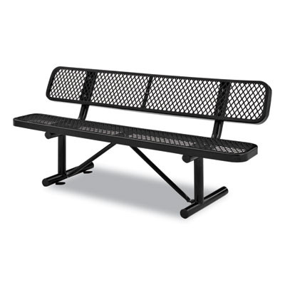 Expanded Steel Bench With Back, 72" x 24" x 33", Black Seat/Back, Black Base