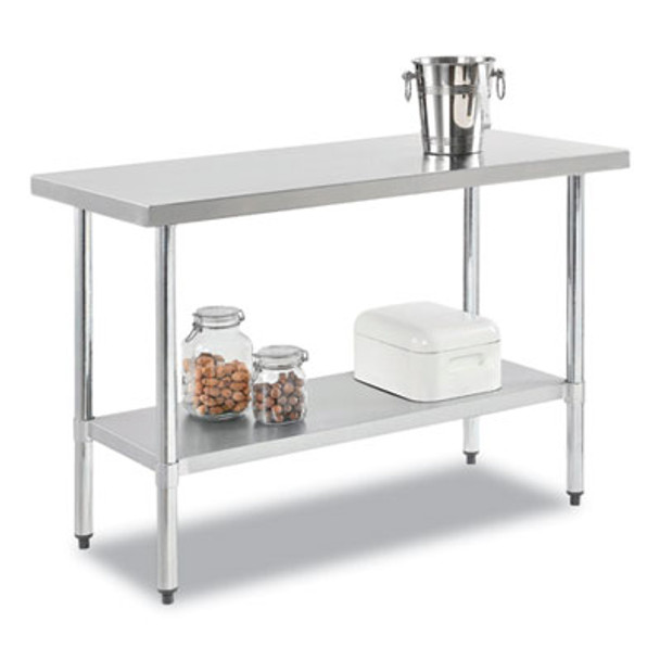 Work Table With Undershelf, Rectangular, 48 x 24 x 35, Silver Top, Silver Base/Legs