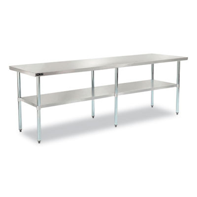 Work Table With Undershelf, Rectangular, 96 x 30 x 35, Silver Top, Silver Base/Legs