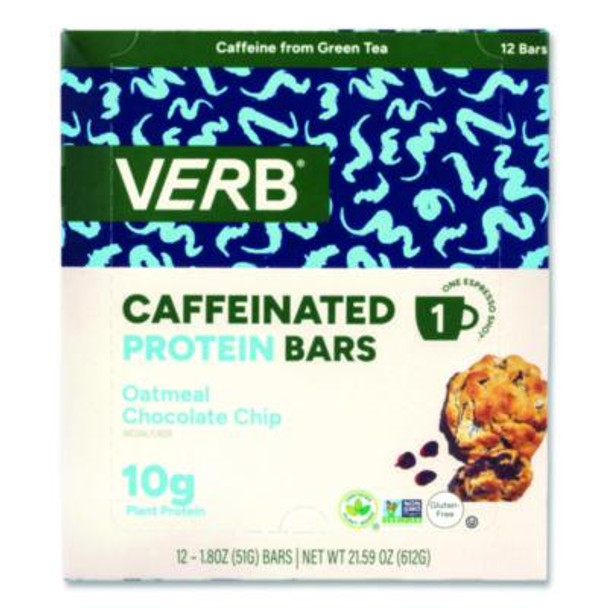 Caffeinated Protein Bar, Oatmeal Chocolate Chip, 1.8 Oz Bar, 12/Box