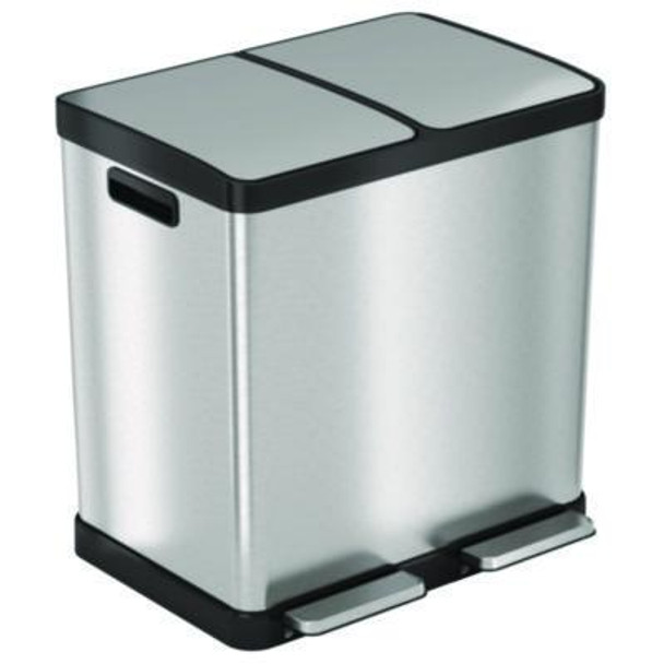Step Pedal Trash Can And Recycle Bin, 16 Gal, Plastic/Stainless Steel, Silver