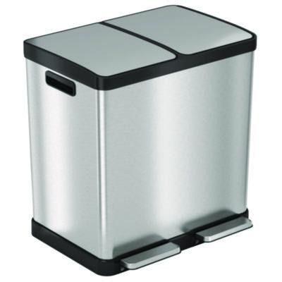 Step Pedal Trash Can And Recycle Bin, 16 Gal, Plastic/Stainless Steel, Silver