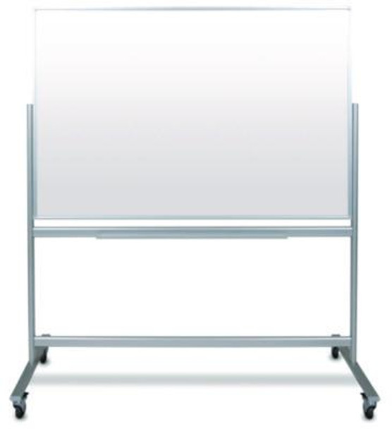 Mobile Magnetic Glass Dry Erase Board, 60" x 40", White Surface, Silver Aluminum Frame