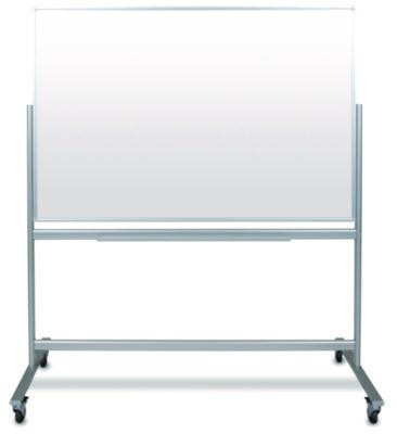 Mobile Magnetic Glass Dry Erase Board, 60" x 40", White Surface, Silver Aluminum Frame