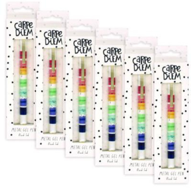 Carpe Diem Metal Gel Pen, Stick, Medium 0.7 Mm, Black Ink, Color Wash Multicolor Barrel, 6/Pack