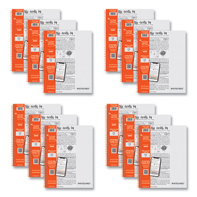 Whitelines Notebook, Quadrille Rule (5 Sq/In), Gray/Orange Cover, (70) 11 x 8.5 Sheets, 12/Carton