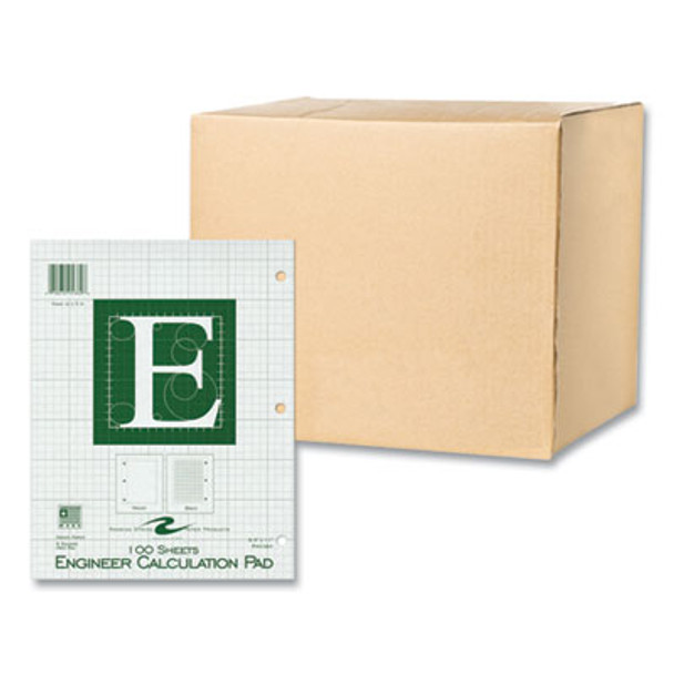 Engineer Pad, (0.5" Margins), Quad Rule (5 Sq/In, 1 Sq/In) 100 Light Green 8.5 x 11 Sheets/Pad, 24/Carton